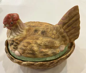 Vintage Ceramic Brown Lidded Chicken on Nest Egg Storer Holder Storage - Picture 1 of 8