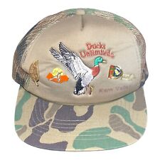 Vintage Ducks Unlimited Trucker Hat Snapback Camo Mallard Hunting With Pins RARE
