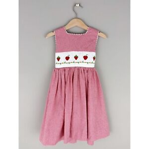Vintage Carriage Boutique Strawberry Red White Gingham Smocked Summer Dress 4