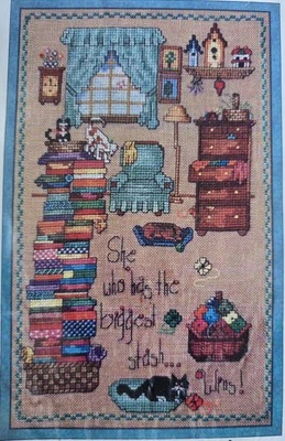 Biggest Stash Fabric Black White Cat Lockhart Cross Stitch Pattern Sewing - Image 1 of 2