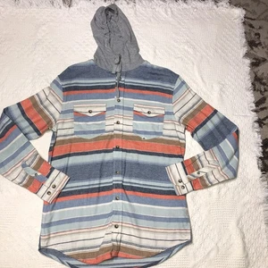 RSQ Stripe Hooded Flannel Shirt Men’s M Button Up Pockets Lightweight Blue NWOT - Bild 1 von 11