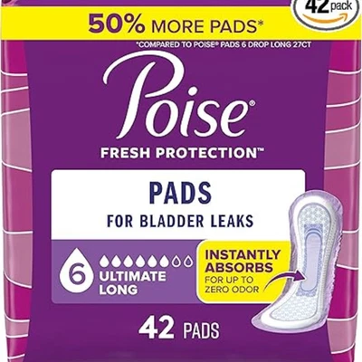 Almohadillas para incontinencia Poise y almohadillas para incontinencia posparto, 6 gotas Ultimate Absorb Foto 1 de 4