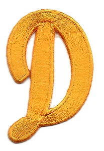 Letters - Golden Yellow Script 2" Letter "D" - Iron On Embroidered Applique - Picture 1 of 1