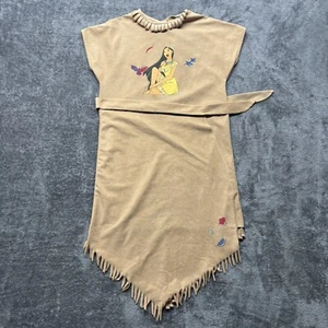 Vintage Disney Store Pocahontas Costume Girls 8/10 Brown Fringe Halloween Dress - Picture 1 of 10