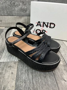 Sandalias John Lewis Y/O Kingsley Talla UK 6 Negro Plataforma Rafia Tirantes - Imagen 1 de 12