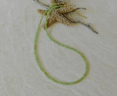 Green Peridot Faceted Round Tiny 2-3MM A+ Gemstone Beaded Handmade Necklace 24" - Image 1 of 4