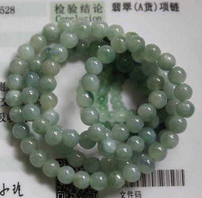 Gemstone Certified Jade Natural Grade A Icy Green Jadeite Small Beaded Necklace • 110$