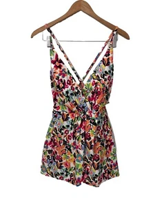 Anne Cole Flower Print Colorful Skirted One Piece Swimsuit Size 14 - Picture 1 of 7