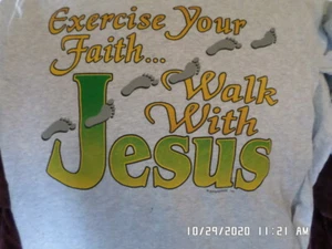 NEW T-Shirt: Religious: Exercise Your Faith Walk With Jesus (Gray) S XL - Picture 1 of 1