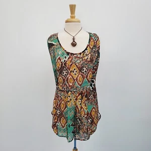 Womens Babydoll Top Womens Size 3X Sleeveless Sheer Sequin Scoop Neck Y2K Boho - Picture 1 of 12