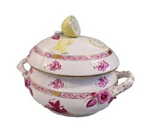 Herend Apponyi purpur Terrine Deckelschüssel Porzellan handbemalt Top Zustand - Bild 1 von 12