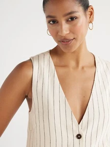 Scoop Women's Tailored Linen Vest, Size Xl Pinstripe --Q5-- - Picture 1 of 5