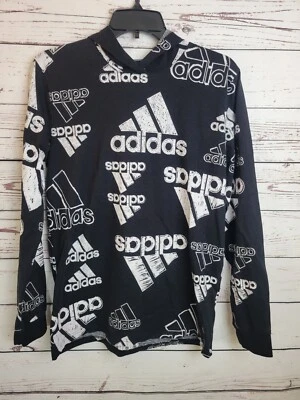 Adidas черный отрывочный монограмма логотип длинным рукавом толстовка с капюшоном мальчиков размер XL - Изображение 1 из 4
