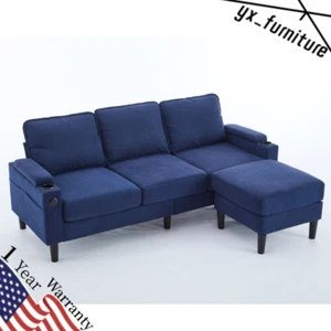 3-Seat Combo Sofa w/ Storage Ottoman,Upholstered Sectional Couch,L Shaped Bench - Picture 1 of 22
