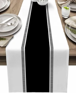 Black Table Runners 120 Inches Long, Modern Stripes Table Runner Dresser Scarves - Picture 1 of 12