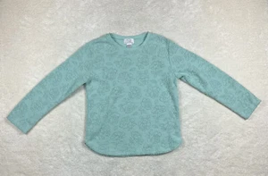 Oscar De La Renta Womens Size S Teal Floral Fleece Sweatshirt Top Long Sleeve - Picture 1 of 8