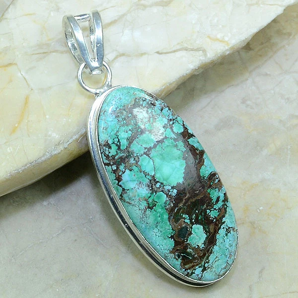 Handgefertigt Türkis Jaspis Edelstein 925 Sterling Silber Anhänger 2.25 " - Bild 1 von 1