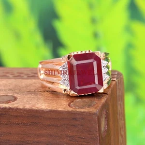 Heizbar Rubin Edelstein Mit 18K Vergoldet Silber Ring für Herren #208 - Bild 1 von 9