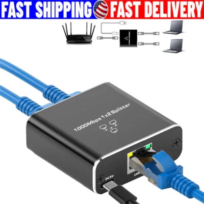 RJ45 Gigabit Ethernet Splitter 1000Mbps LAN Network Internet 1 to 2 Adapter lot - Immagine 1 di 4