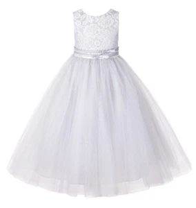 Lace Tulle tutu Flower Girl Dresses Pageant Dress Princess Gown Baptism Wedding - Picture 1 of 23