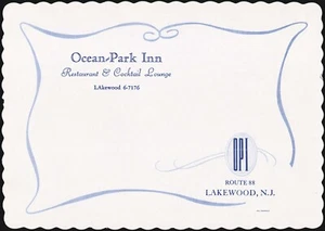Vintage placemat OCEAN-PARK INN Restaurant Cocktail Lounge Lakewood New Jersey - Picture 1 of 2