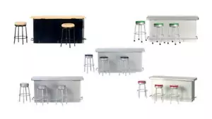 MINIATURE DOLLHOUSE 1:12 SCALE DINER 1950'S RETRO COUNTER WITH STOOLS - Picture 1 of 6