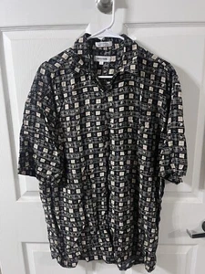 Men’s Formal Button Up Black Pattern Size L Pierre Cardin 100% Rayon Vintage 90s - Picture 1 of 7