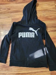 Puma Hoodie Youth Small Black Long Sleeve Pullover Sweatshirt Graphic Logo - Picture 1 of 2