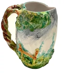 Italienische Keramik Henkel Vase Wasserkrug handbemalt Landschaft Szenen 7,5" T - Bild 1 von 12
