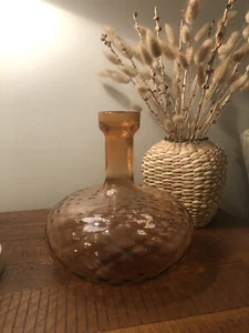 Vintage Empoli Pink Apricot Optic Swirl Glass Genie Bottle Decanter MCM 9" Retro - Picture 1 of 11