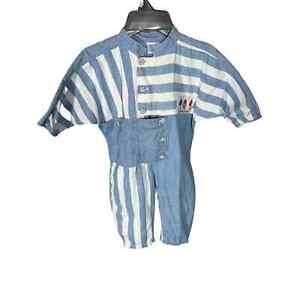 Baby Guess Vintage Blue & White Striped Long Sleeve Romper Size 3T Nautical