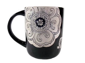 Kaffeebecher schwarz weiß Blume groß Keramiktasse Spektrum - Bild 1 von 5