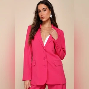 NEW with Tags (NWT) Lulus Bold Poise Hot Pink Button-Front Blazer - Picture 1 of 6