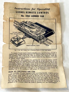 Lionel No. 3361 Lumber car remote control instruction sheet 3361-29 1957 - Picture 1 of 2