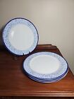 Fitz and Floyd Everyday White Bistro Blue Stripe Set of 4 Dinner Plates Blue