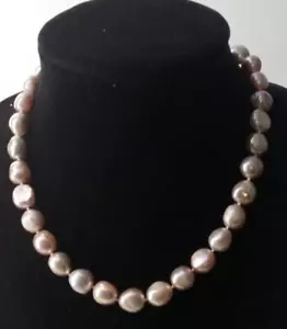 Gray/Lavender Knotted Genuine Baroque Pearls 8" Necklace with Silver Tone Clasp - Picture 1 of 6