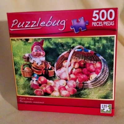 GNOME PUZZLE PUZZLEBUG 500 PC NEW 2015 APPLE PICKIN' 3700 LPF WOVEN BASKET DWARF - Image 1 of 4