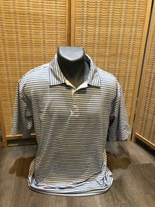 Nike Golf SS Men's Polo Shirt Dri-Fit Striped White Blue Orange Large L (H837) - Picture 1 of 8