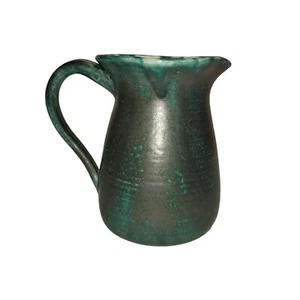 Studio Art Pottery Pitcher Green Drip Glaze Artist Signed Creamer Vintage Decor - Picture 1 of 24
