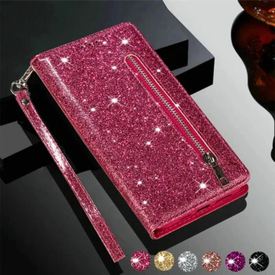 Glitter Wallet Case For iPhone 16 15 14 13 12 11 Pro Max XS XR 8 Plus Flip Cover - image 1 of 4