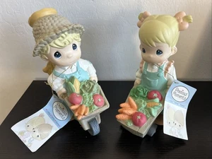 Precious Moments 10" Figur Engel Junge & Mädchen mit Schubkarre Gemüse Garten - Bild 1 von 19