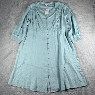 J Jill Dress Womens Large Tall Blue Sea Glass Linen Blend Button Front Midi - Image 1 of 4