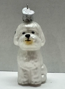 Vecchio Mondo Natale Bichon Frise Cucciolo Bianco Cane #12298 Vetro Ornamento OWC - Foto 1 di 6