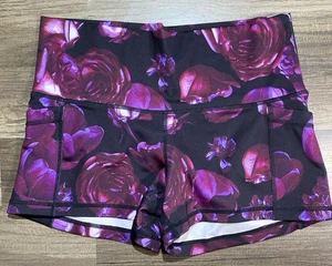 Popflex Shorts ActiveWear Damengröße 8 lila & schwarz Blumenmuster Fitnessstudio Training Jubel - Bild 1 von 5