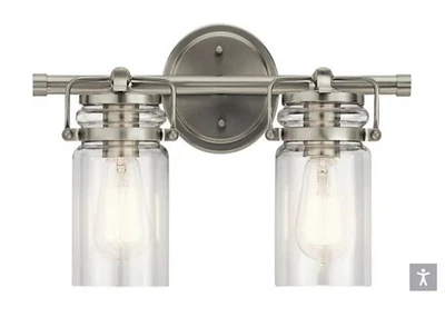 Kichler 45688NI Brinley Bathroom Vanity Light, 2 Light Farmhouse Brushed Nickel - Image 1 of 3