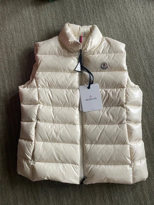 MONCLER GHANY DOWN Padded Vest Gilet Jacket Quilted Waistcoat Ivory 4-L-XL - Image 1 of 4
