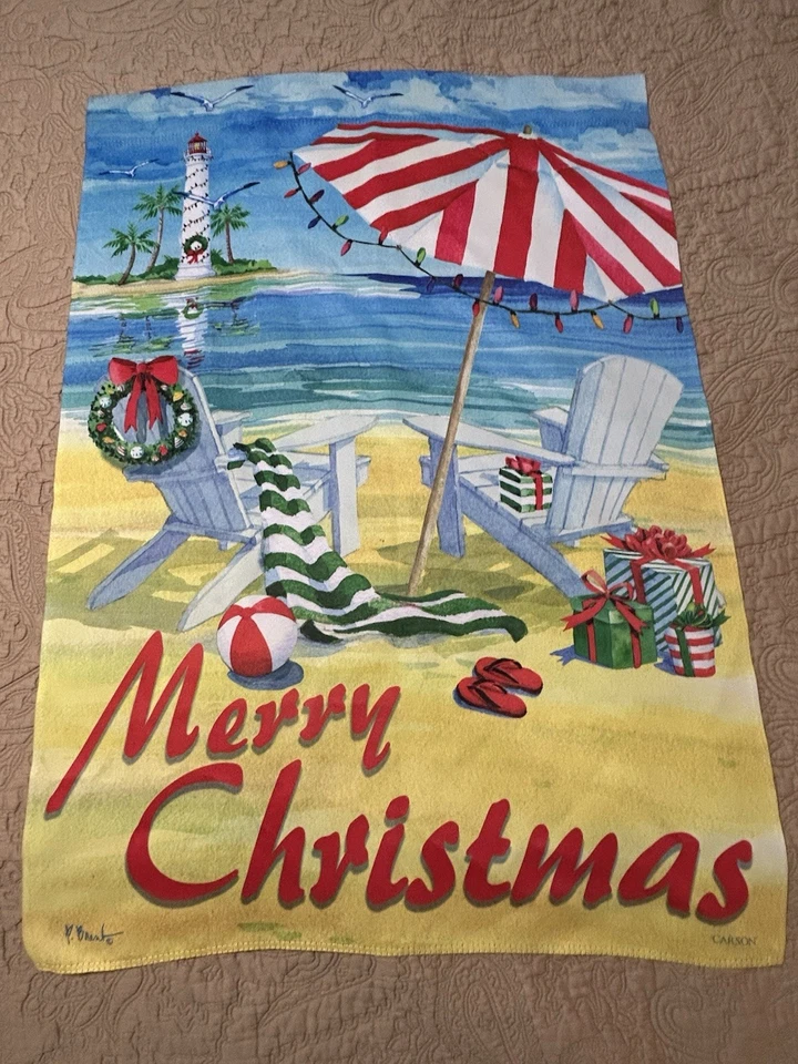 Bandeira Carson Merry Christmas At The Beach casa grande por P Brent 2 lados - Imagem 1 de 4