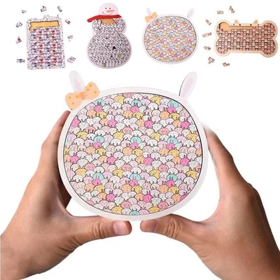 Morandi-Colored Cat Shaped Wooden Jigsaw Puzzle, CreativePuzzle - Bild 1 von 4