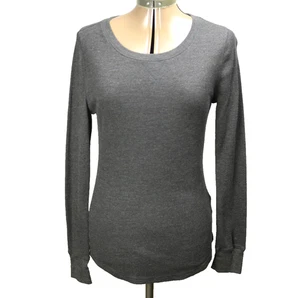 Old Navy Fitted Waffle Knit Long Sleeve Thermal Pullover Top Stretch Dark Gray L - Picture 1 of 24