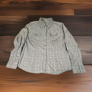 Izod Western Hemd Damen M grün lang Rollriegel Ärmel Knopfleiste Taschenfehler - Bild 1 von 12